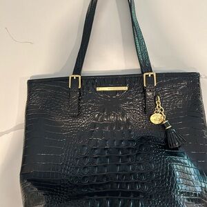 Brahmin Black Crocodile-Embossed Tote